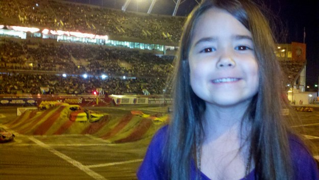 Mia getting reading for the Monster Jam to start!