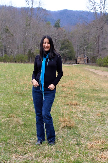 Me in front of the John Oliver cabin.  It was a nice long walk up an unpaved driveway before getting to the cabin. 