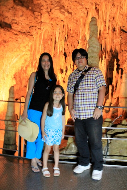 Mia and I with our cousin — at Gyokusendou Caves.