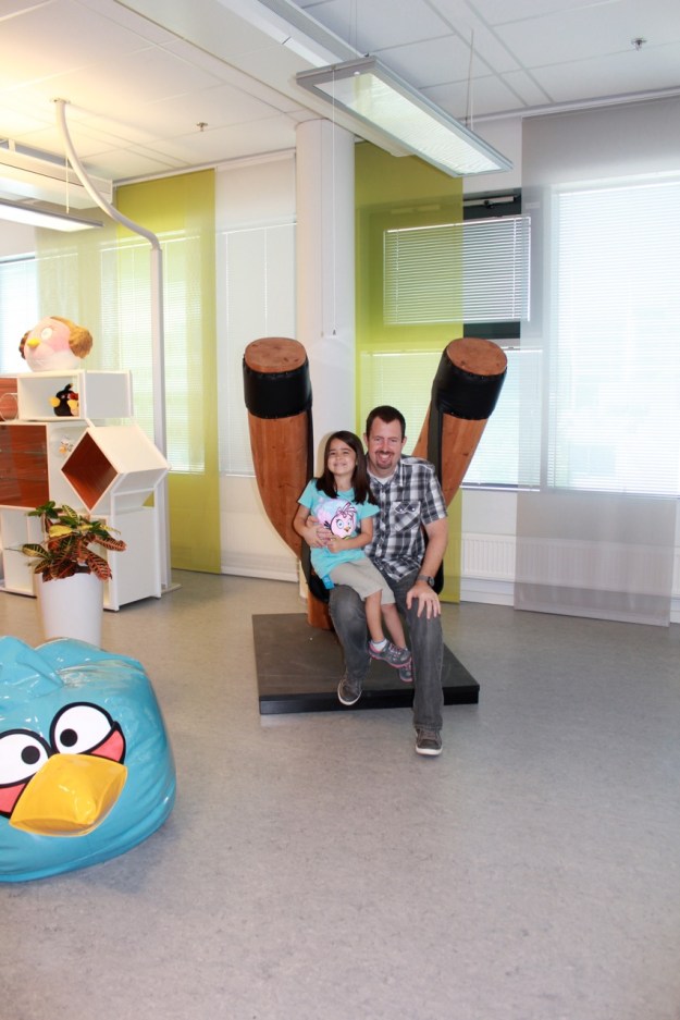 Mia and her daddy at the cool slingshot display.  