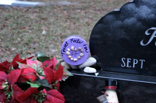 The jar of Travel Rocks for Jaedyn along with some other rocks that people have collected for her. She's traveling the world!