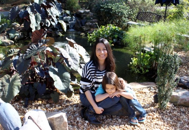 Mia and I in front of the relaxing koi pond.