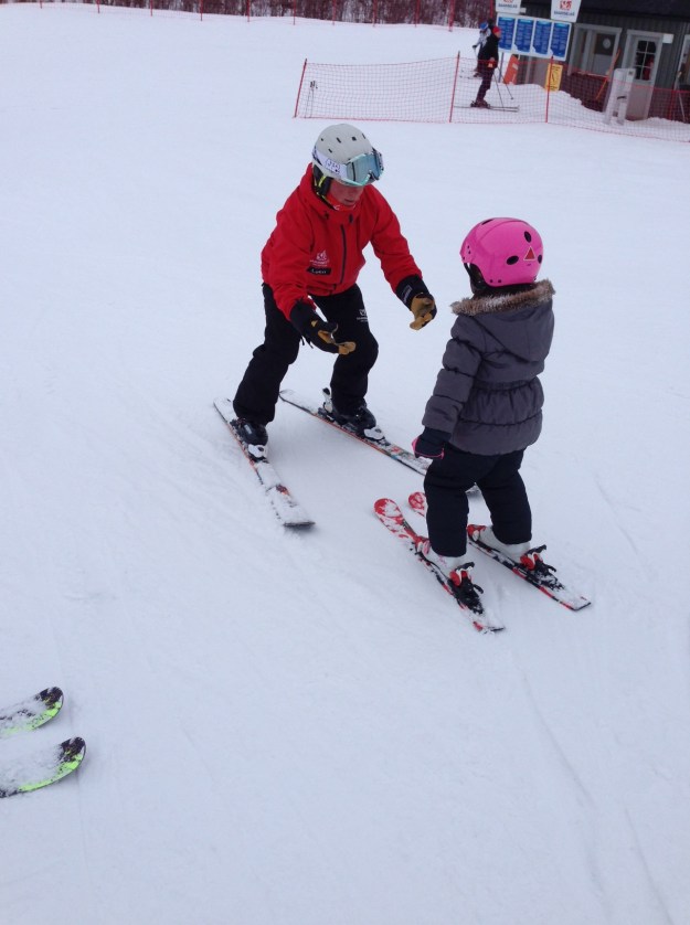 This is Mia with our ski instructor Leen, learning how to stop.