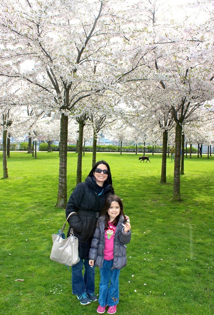 Mia and I in front of an amazing group of Cherry Blossom Trees.
