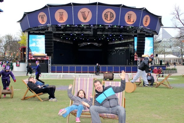 Danny and Mia having fun in front of the stage.