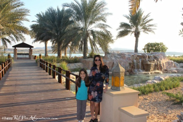 Mia and I at the beautiful entrance to the Desert Islands Resort.
