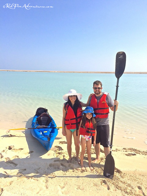 Our family at a sandbar getting ready to explore the mangroves on the island.