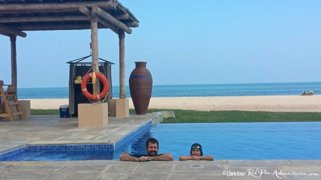 Mia and her daddy having fun at the stunning infinity pool at the Al Yamm Resort.