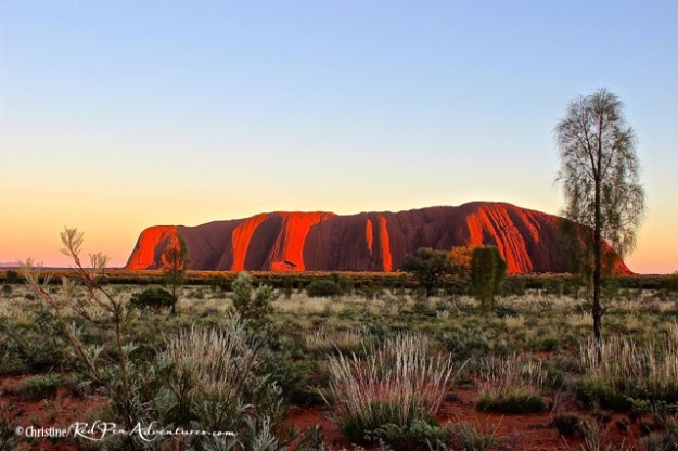 The stunning showing of light and shadows as the sun rose this morning at Uluru.