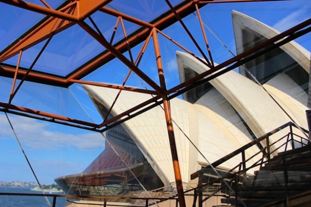 This is a view from inside one of the Sydney Opera House shells with a view of more of the other shells.