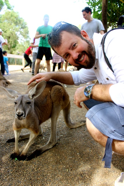 Danny with one of the friendly kangaroos at the park.